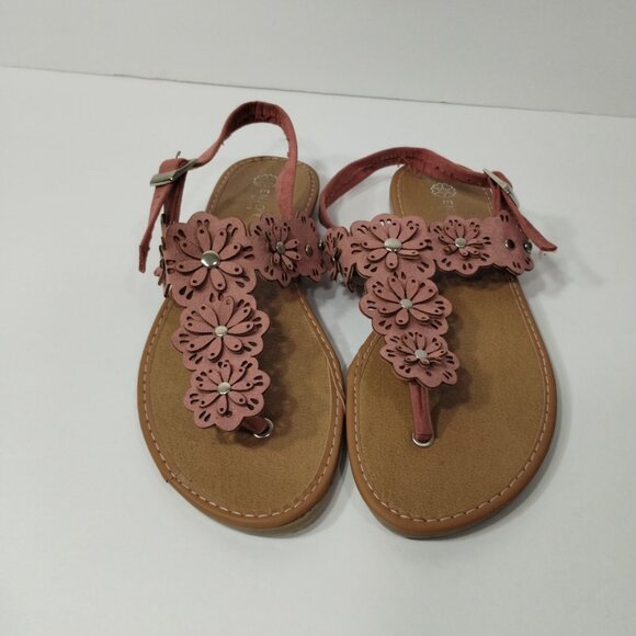 Enjoy Shoes Studded Flat Sandals Womens Size 38 Pink Flowers Adjustable Straps - Picture 2 of 10